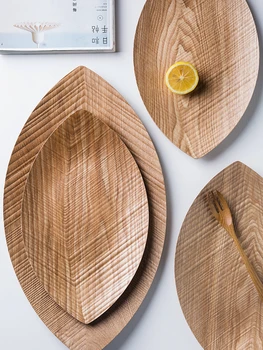 

Japan Style Desserts Plate Creative Leaf Shape Eco Natural Wood Sushi Plates Bread Board Breakfast Serving Plate Tea Tray