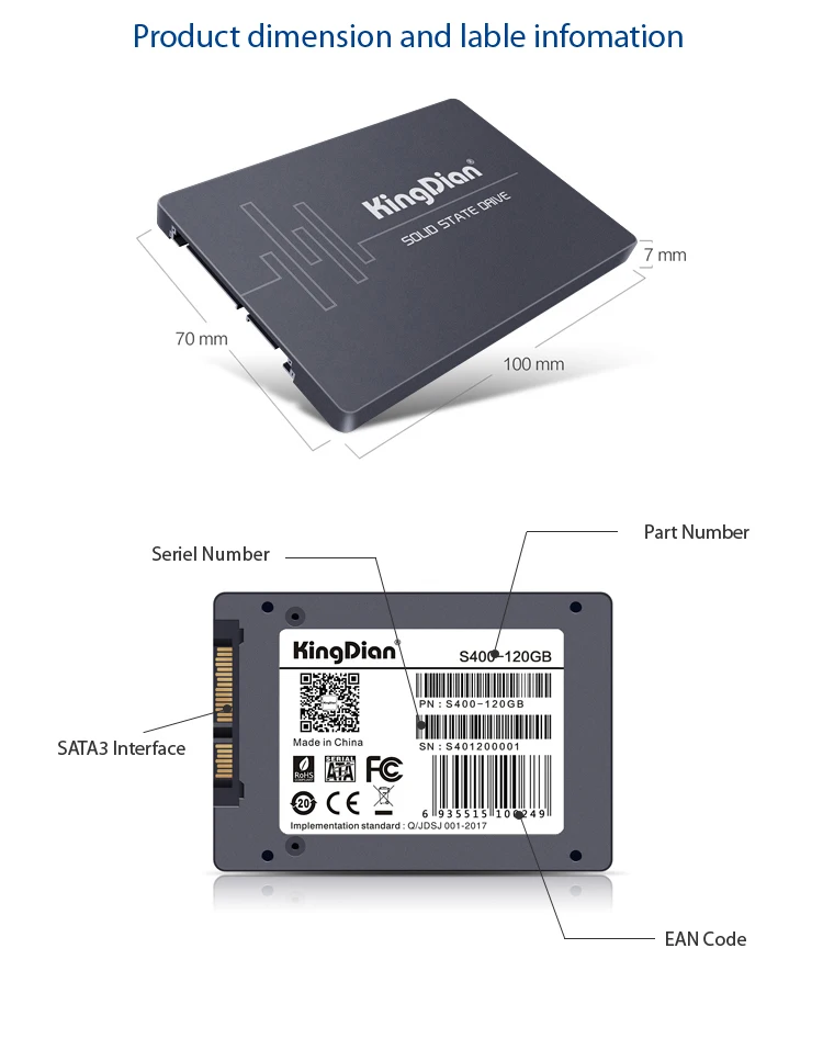 KingDian s400 120 ГБ 2,5 дюймов с sata3 интерфейс SSD твердотельный накопитель HDD HD