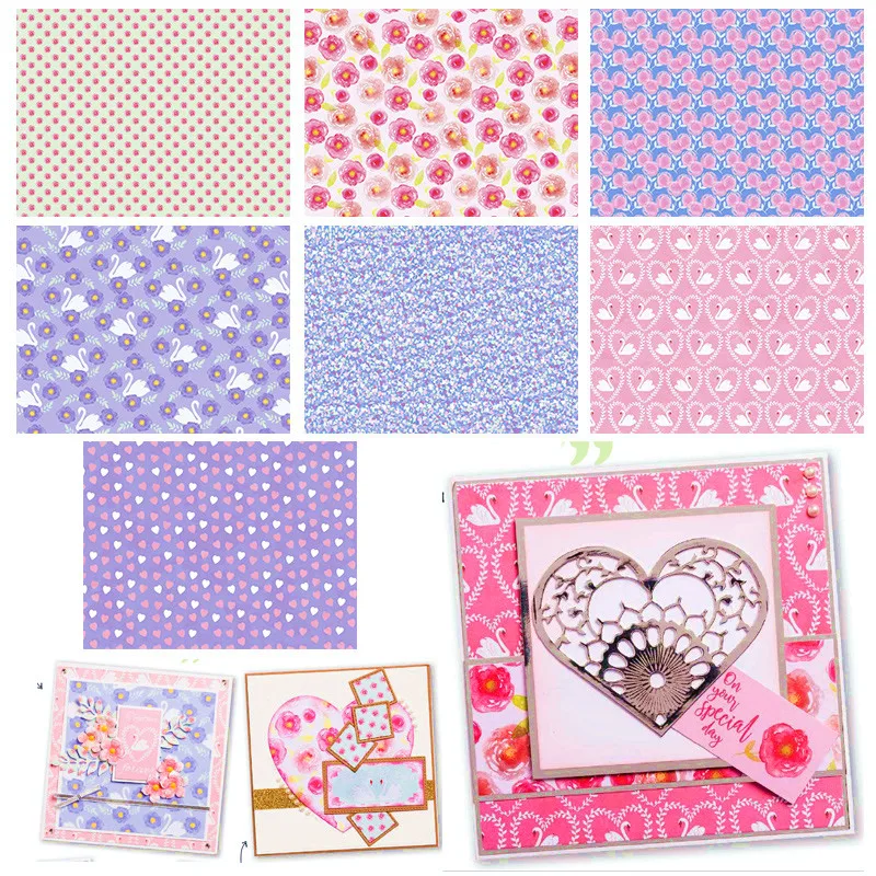

ROSE swan decor paper for Scrapbooking paper pack of 14 sheets handmade craft paper pink flower craft Background paper pad