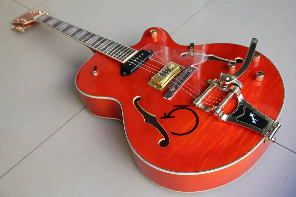 

New Arrival Gre tsch brian setzer Semi Hollow Body Jazz Electric Guitar Bigsby Tremolo Gold Hardware In Orange 120110