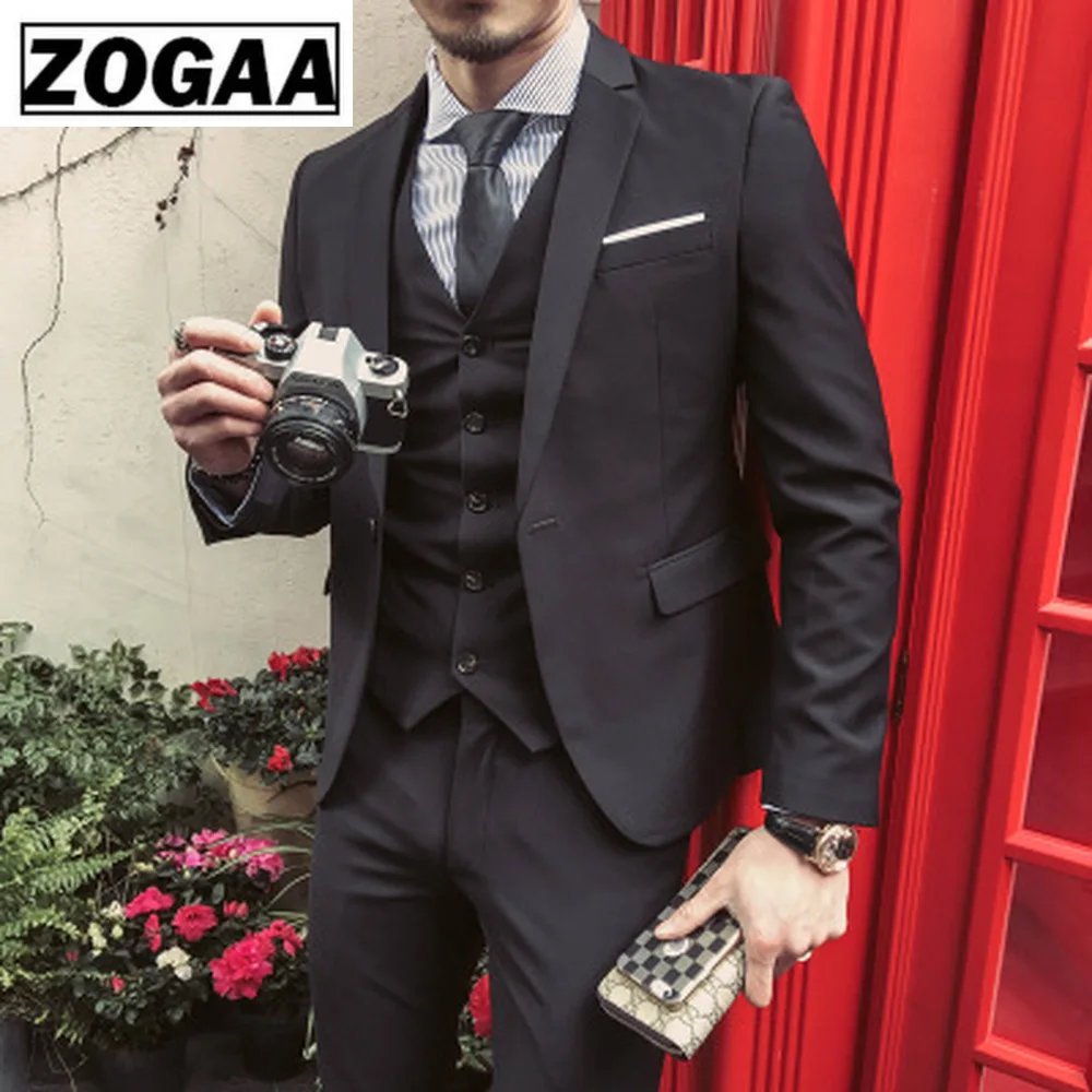 ZOGAA Men Dress Suits 5XL 4XL 2019 Business Slim Fit Wedding Groom SuitS Pure Color 3 Piece of Suits Plus Size Men Leisure Suits