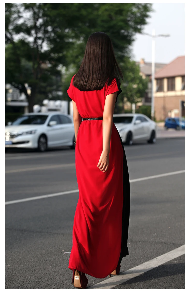Новое дизайнерское женское лоскутное шифоновое платье макси с коротким рукавом женское модное сексуальное платье в пол с v-образным вырезом
