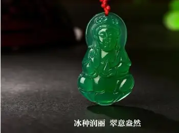 

Koraba Fine Jewelry China's Fashion Natural Green Ice Chalcedony Hand-carved Guanyin Pendant Free Shipping