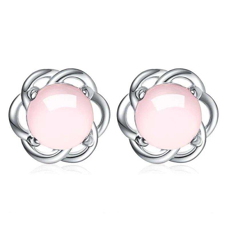 

925 Sterling Silver Natural Crystal Lotus Crystal Love Intertwined Stud Earrings For Women Casual Style Girl Earings