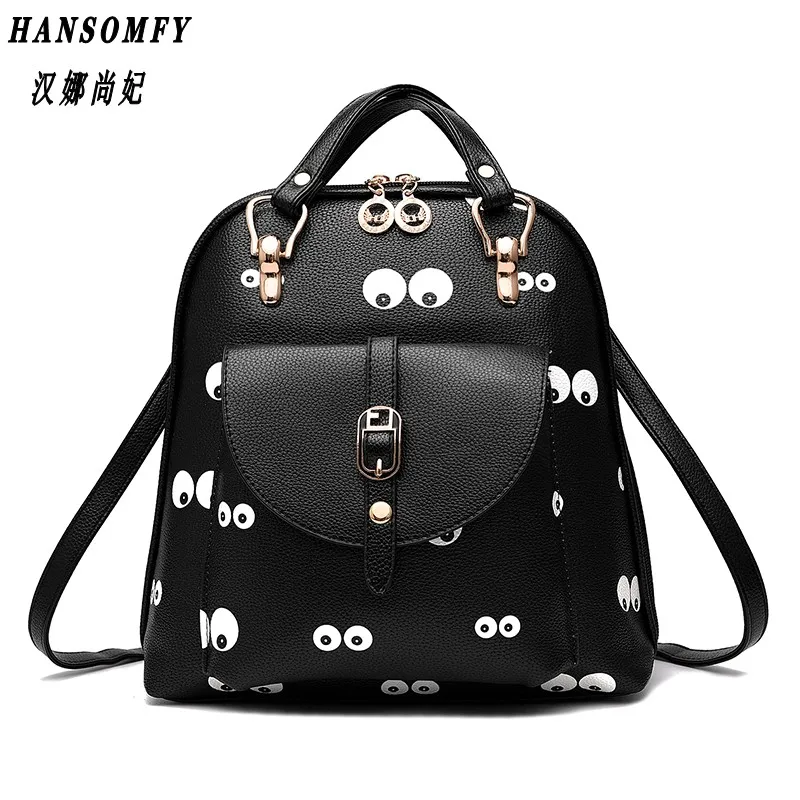 

100% Genuine leather Women backpack 2018 New women's doubles shoulder bag new fashion printed cartoon cute student backpack