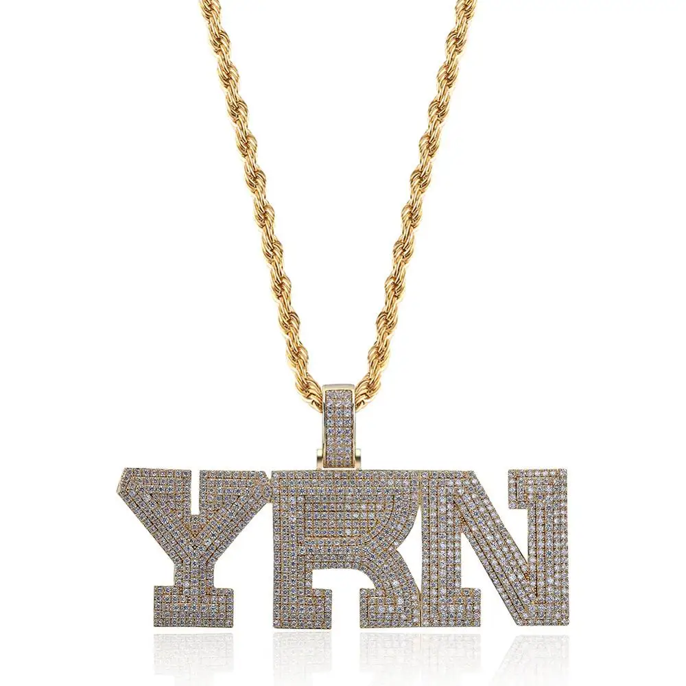 TOPGRILLZ Iced Out Bling YRN письмо кулон ожерелье с теннисной цепочкой мужское Золотое серебряное ожерелье хип-хоп модное ювелирное изделие - Окраска металла: Gold