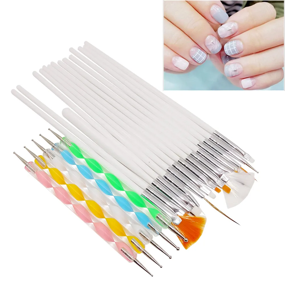 

20 pcs/set Nail Art Design Set Dotting Pen Drawing Nail Varnish Gel Polish Brush for Manicure Nail Art Tools Nails Art Brush New