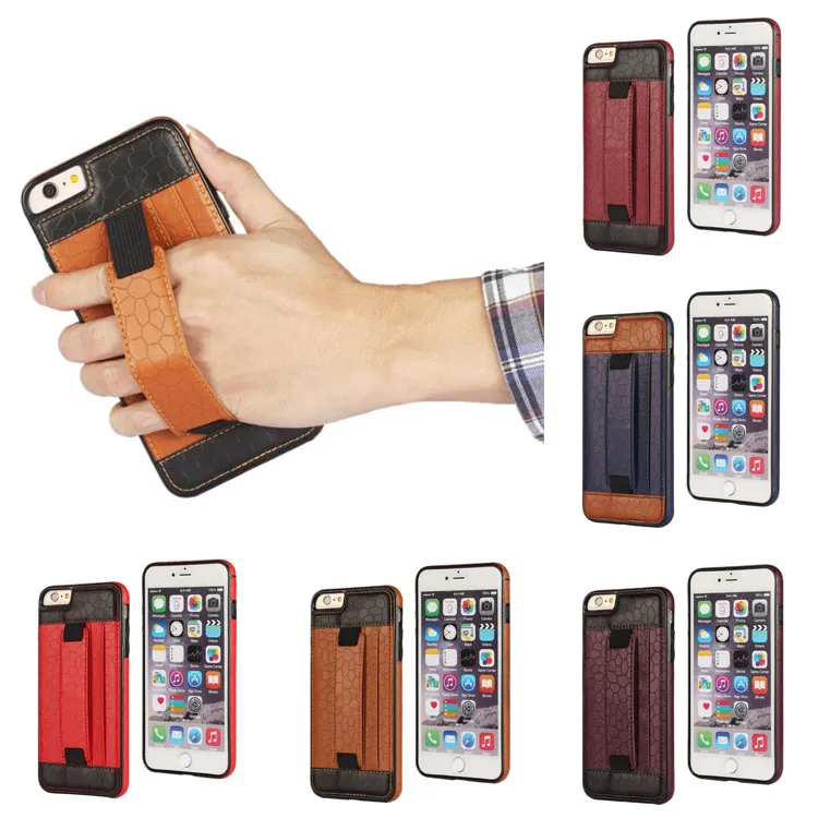Goede Retro Lederen Soft Case Stand Kaarthouder Hand Strap Case Voor iPhone 6 6 S 4.7 Mobiele Telefoon Cover