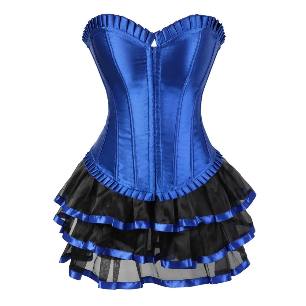 Sexy Satin Blue Corset Dress Women Lace up Boned Waist Trainer Corset