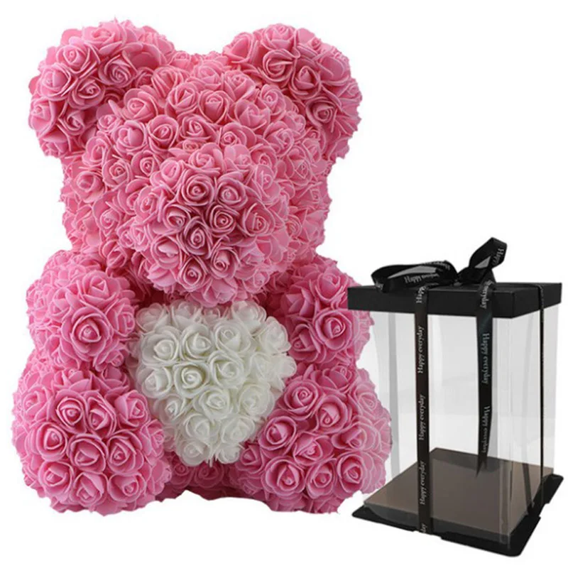 40cm pink with box Прямая поставка 40 см плюшевый мишка Роза с сердцем Красный цветок искусственные украшения Подарки для женщин День святого Валентина - Цвет: 40cm pink with box