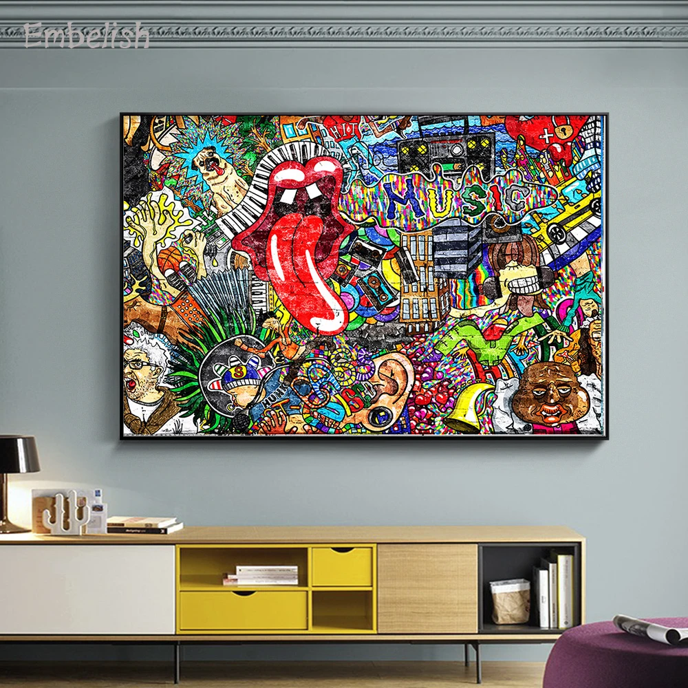 

Embelish 1 Pieces Wall Posters For Living Room Music Collage On A Large Brick Wall Graffiti Pictures Home Decor Canvas Paintings