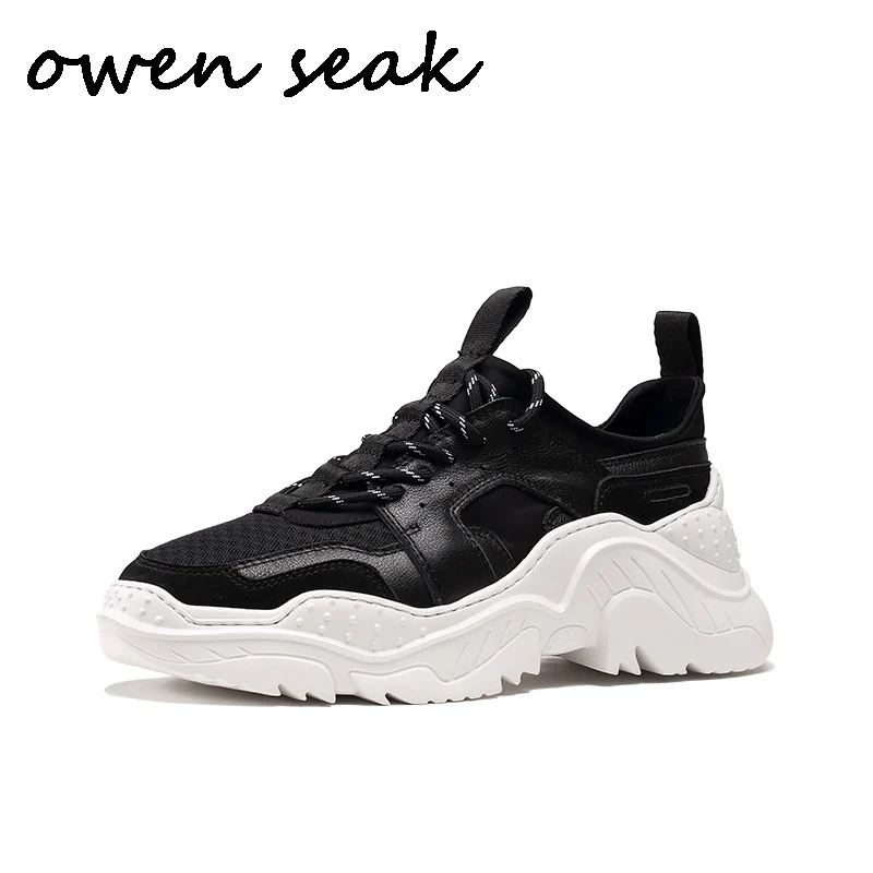 

Owen Seak Arrival Men Casual Mesh Shoes High-TOP Lace Up Ankle Luxury Trainers Sneaker Breathable Brand Flats Black Shoes
