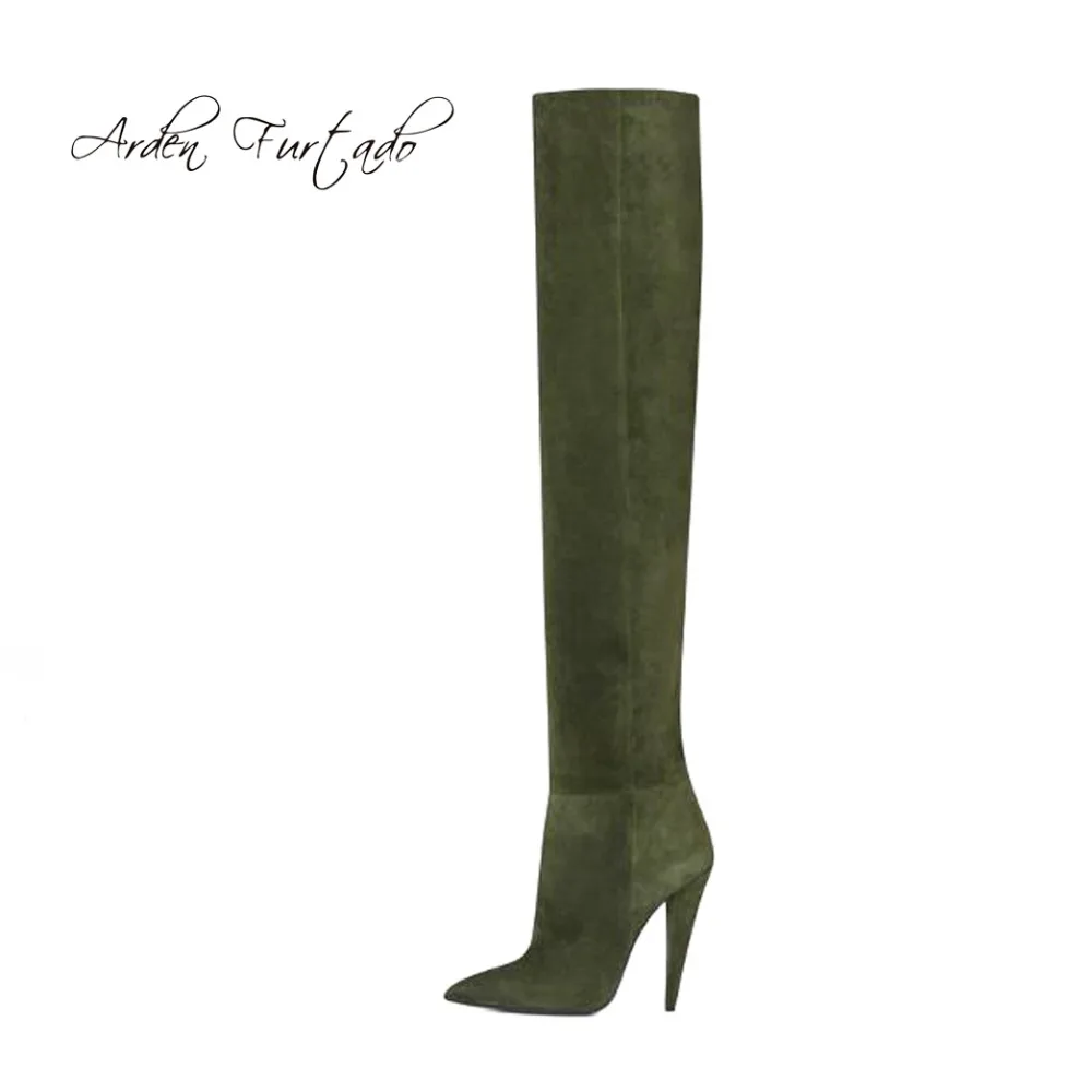 green suede knee high boots