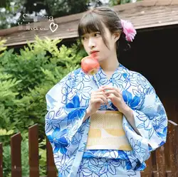 Японское женское хлопковое кимоно; летнее кимоно; красивые милые туфли на завязках с поясом юката