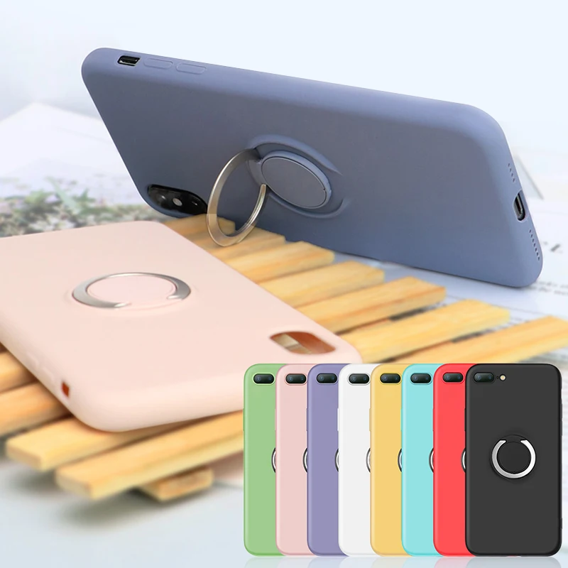 

SoCouple Liquid Soft Silicone Phone Case For iphone XR X Xs max 7 8 plus Ring Grip Phone Holder Case Candy Plain Solid Cover