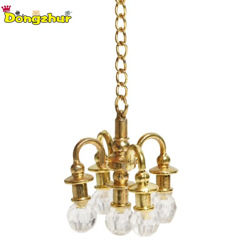 

1PC Gold Dollhouse Miniature Furniture 1:12 Doll House Scene Accessories Mini Lamp Chandelier Can Not Light Miniature Chandelier