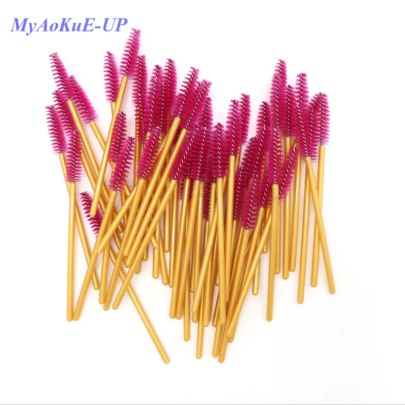 50 pcs/lot Disposable Nylon Mascara Wands Blue Golden Rose Red Handle Brushes Lashes Makeup Brushes Eyelash Extension Tools