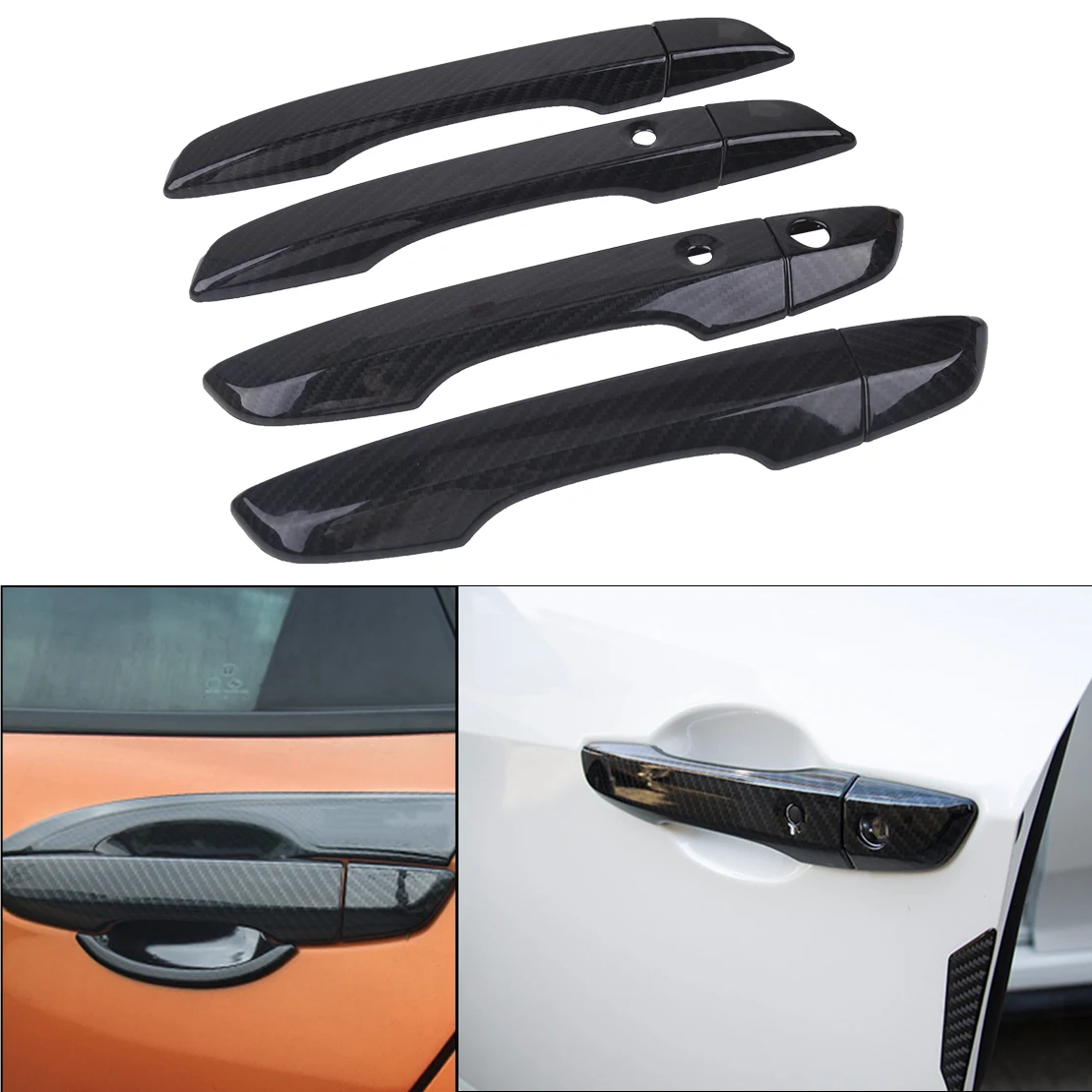 beler 8 PCS ABS Carbon Fiber Style Car Styling Exterior Outer Door
