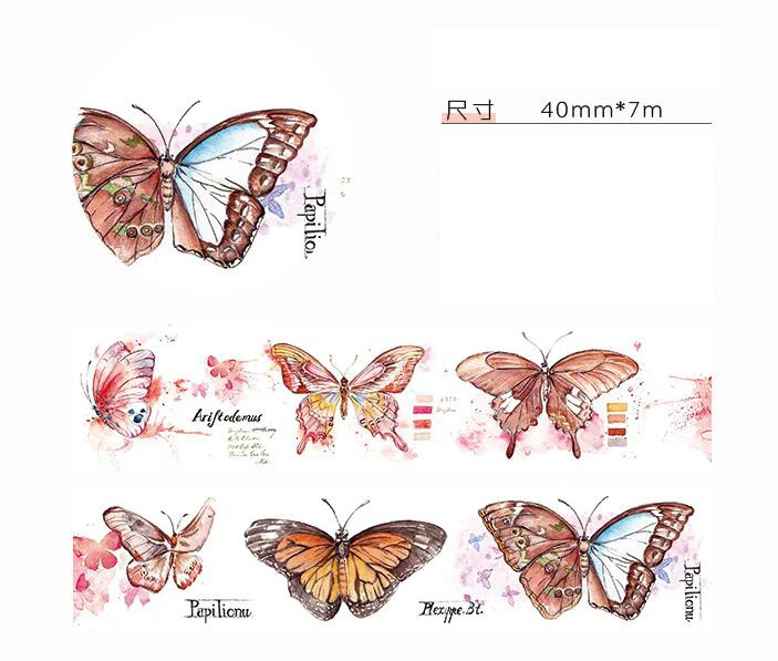 

40mm*7m Creative Butterfly specimen notes Washi Tape DIY Scrapbooking Sticker Label Masking Tape School Office Supply Escolar