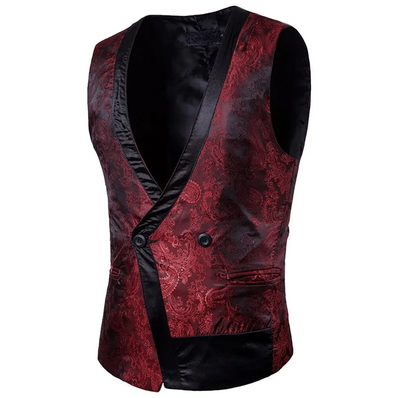 

HEFLASHOR 2018 Business Suit Vest Men Patchworked Male One Button Floral Print Sleeveless Formal Wedding Solid Vest
