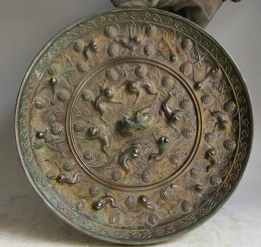 

JP S0524 13" Chinese dynasty palace Bronze exorcise circular Beast people flower mirror W