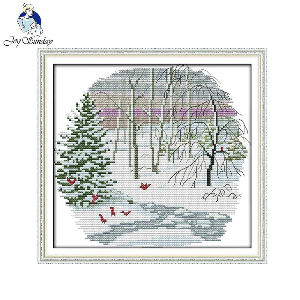 

Joy Sunday Suburban four seasons-winter Chinese Cross Stitch kits scenery Counted Printed Cross Stitch Needlework Cross-Stitch