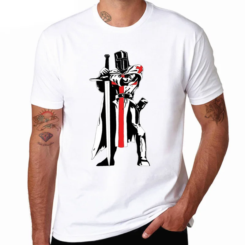 

Templar Knight White Print T Shirt Summer New Men s O Neck Tshirt Short Sleeve Hipster Top tee