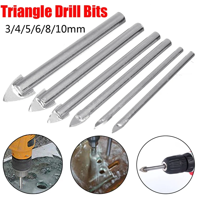 Koop Doersupp 6 Stks Driehoek Boren Set Gatenzaag Voor Glas Tegel Marmer 3 4 5 6 8 10mm Wolframstaal Driehoek Boren Gereedschap