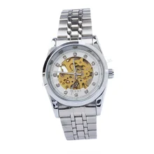 Women 2016 New Fashion Diamond Dial Silve Steel Band automatic Self-winding watch Water Resistant Skeleton Watches