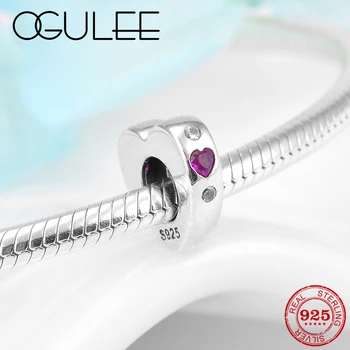 

New Authentic 925 Sterling Silver Charm pink Heart Diy Spacer Beads Fit Original Women Charms Bracelet Fine Jewelry Making