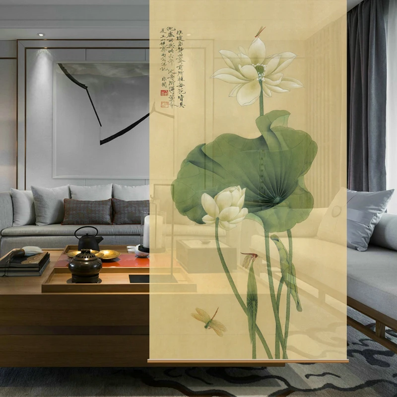 Подвесной экран отрезать декоративные шторы одеяло натуральный хлопок от модной гостиной Xuan Guan подвесной экран [Серия лотоса]