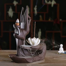 Керамический обратный поток ладан курильница с Буддой лотоса ладан конусы палочка держатель домашний декор MJJ88