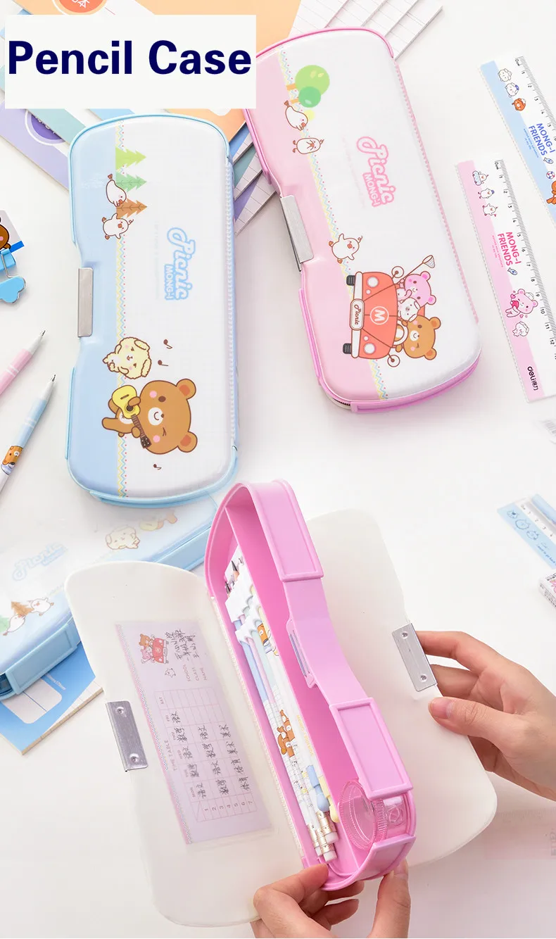 Deli кавайный чехол для карандаша Estuche Escolar ящик класс расписание Мультфильм Креативный многослойный пенал для школьных принадлежностей