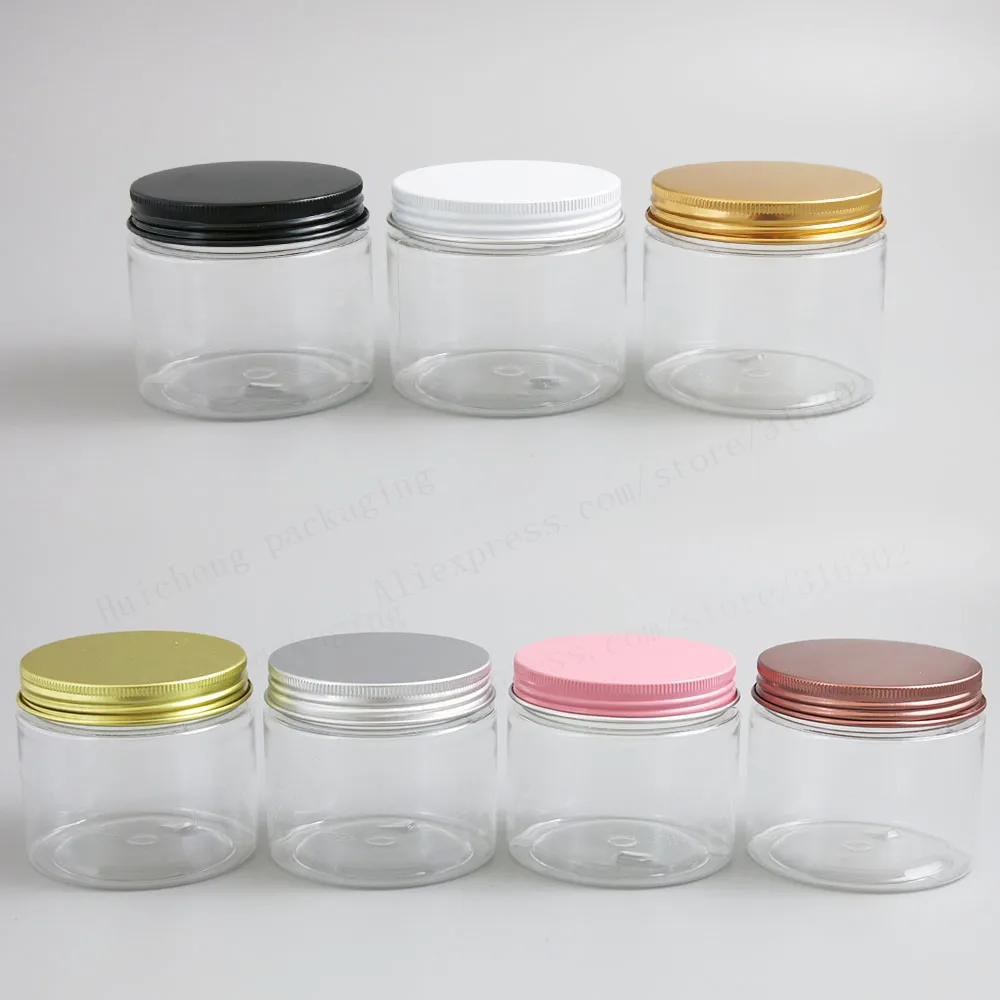 20 x 180ml Empty Clear PET Jars Aluminum Lids 6oz Transparent Plastic
