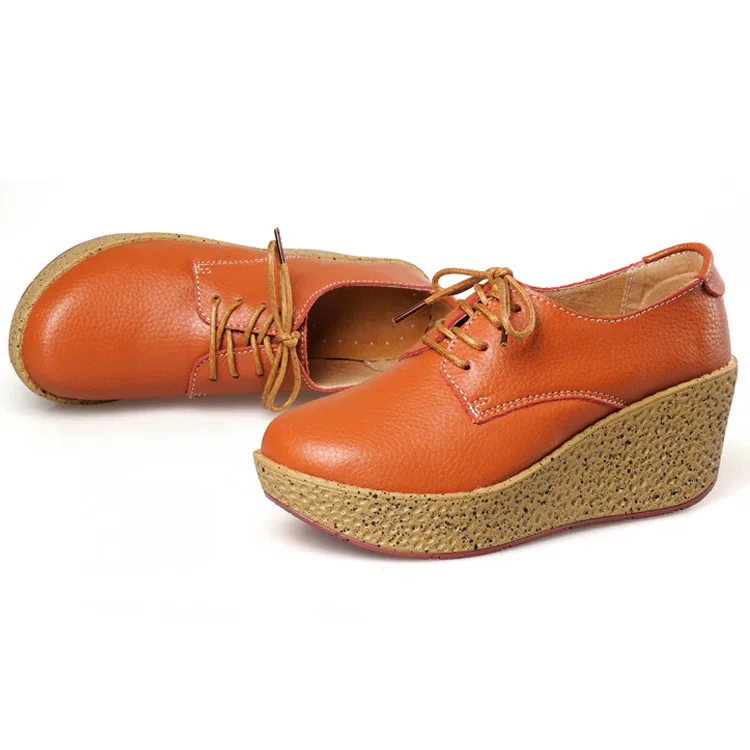 Célibataires Compensées Texiwas Pompes Cuir Véritable Haute Coins marron Femmes forme Plate Noir Femme jaune Talons En Chaussures Casual orange MSzVqGUp