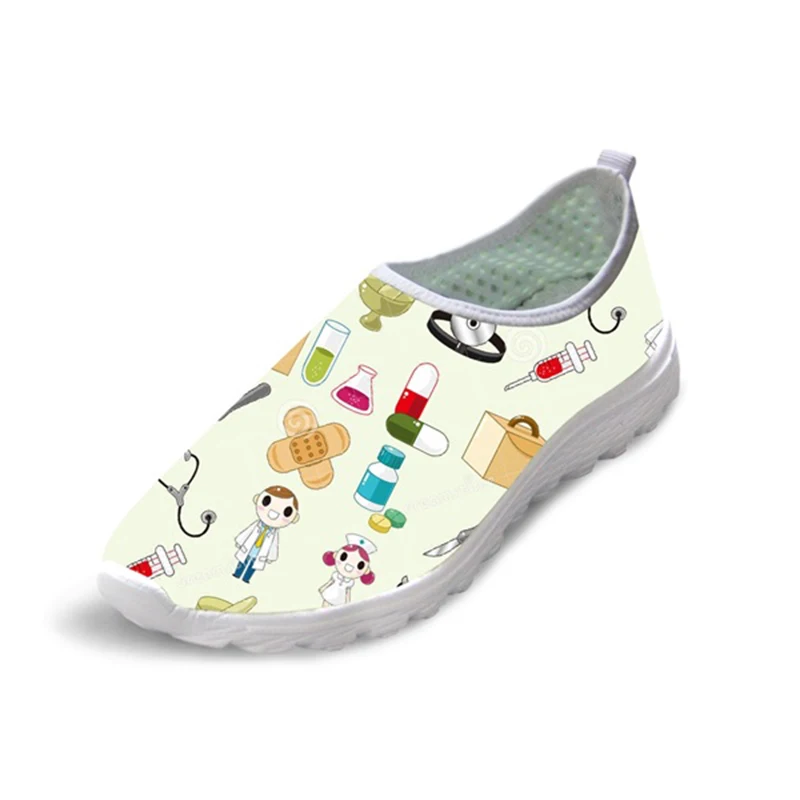 

THIKIN Funny Catoon Pills Print Shoes Woman Comfortable Custom Walking Breathable Mesh Slip-on Flat Shoes Medical Sneakers