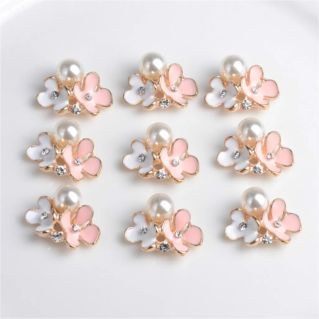 10X Pearl Flowers Buttons Flatback Embellishment for Wedding Bouquet Making Card Dress Decor DIY Headband Hair Bow Accessories