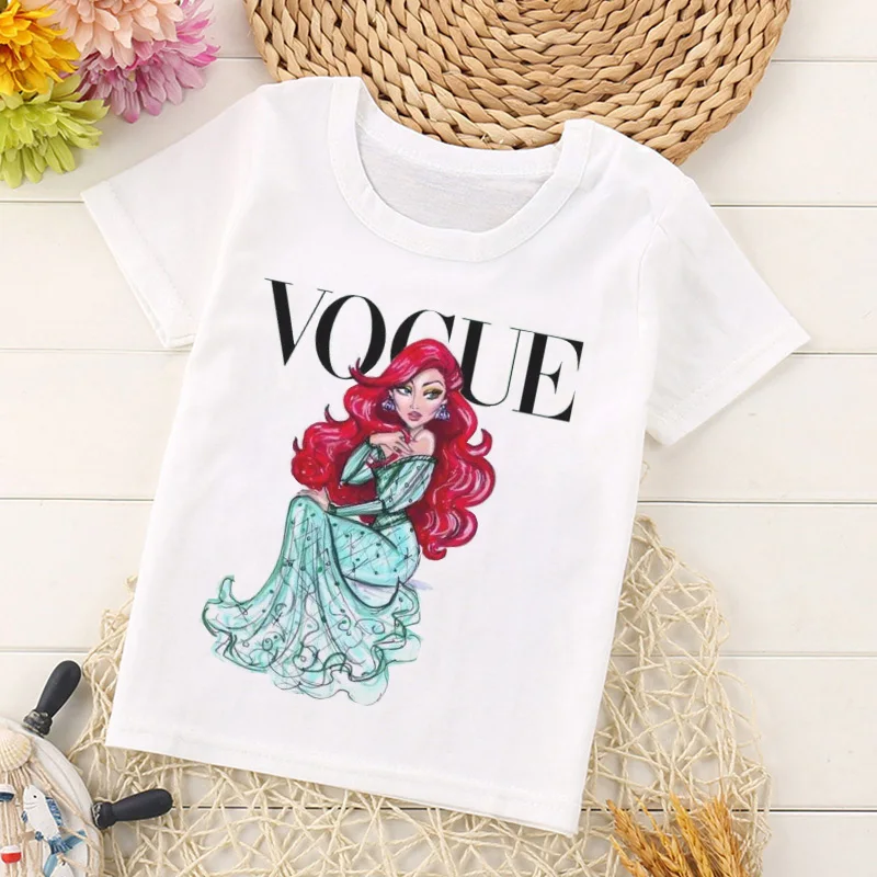Новое поступление; модная детская футболка с принтом принцессы; Забавный топ для девочек с героями мультфильмов Харадзюку; белая футболка с круглым вырезом и короткими рукавами для мальчиков - Цвет: 2414