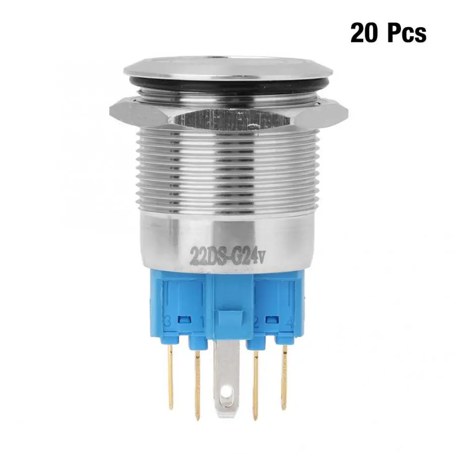 

20Pcs 22mm Self-locking Type Flat Ring Head With Light Stainless Steel Button Switch