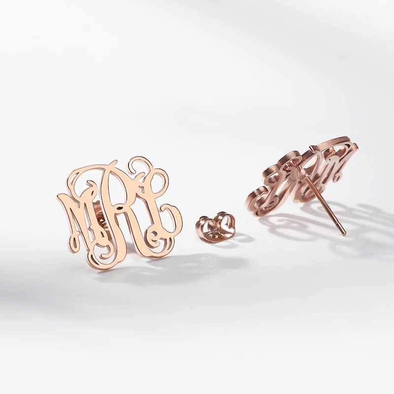 Пользовательские монограмма, инициалы серьги-гвоздики silverv серьги-гвоздики персонализированные имя Мода ювелирные изделия из нержавеющей стали mujer moda