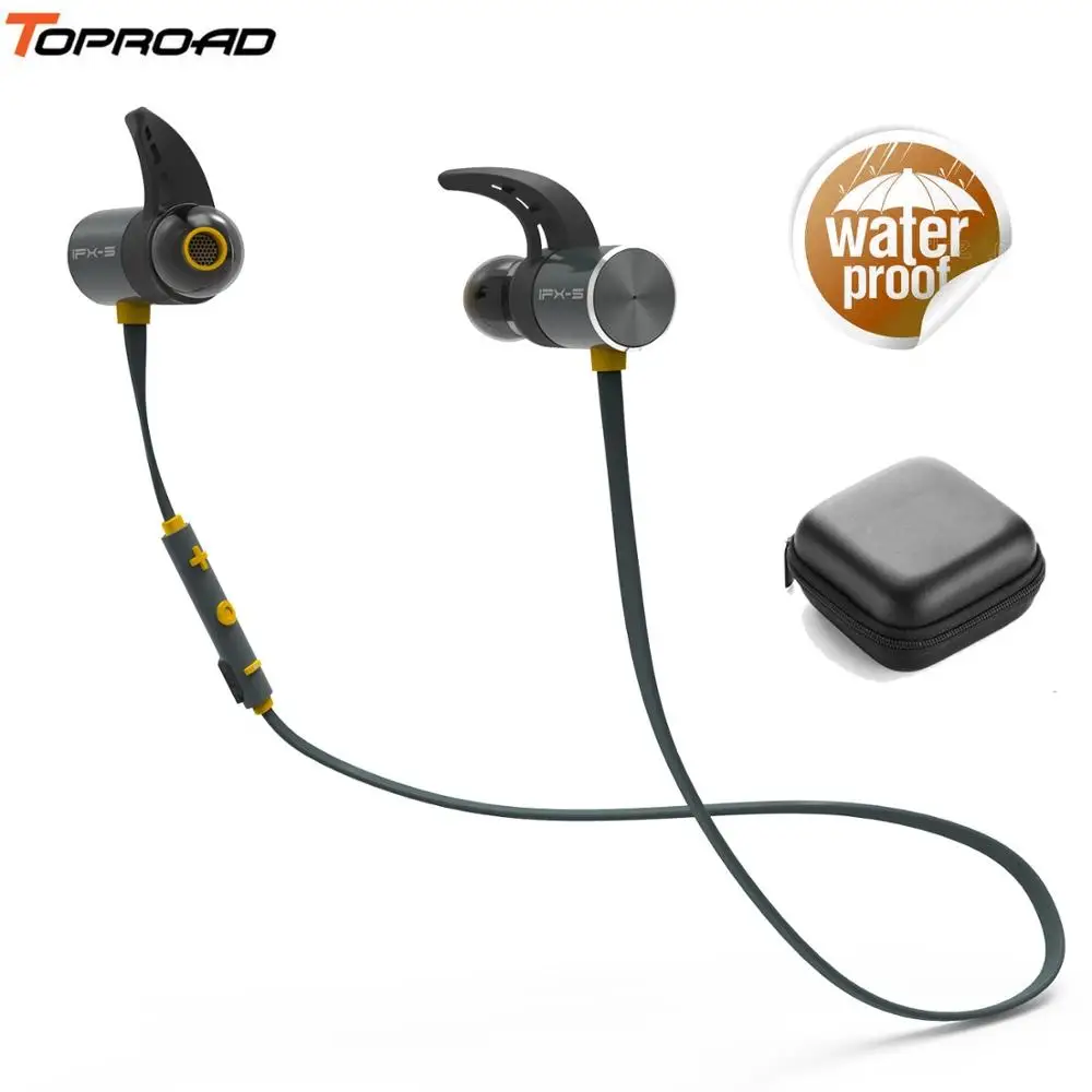 yellow earphone TOPROAD водонепроницаемые Bluetooth наушники Беспроводные спортивные наушники стерео бас-вкладыши Шейная гарнитура с микрофоном Hands-free для телефона - Цвет: yellow earphone