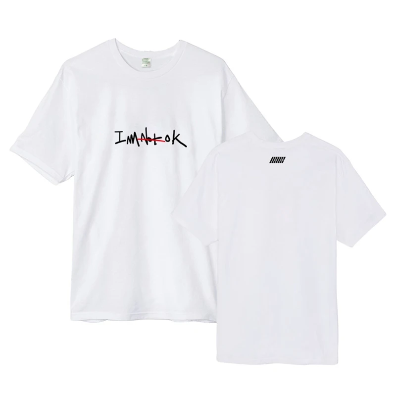 Summer style ikon album new kids i'm ok same printing o neck short sleeve t shirt kpop k-pop unisex loose unisex t-shirt (5)