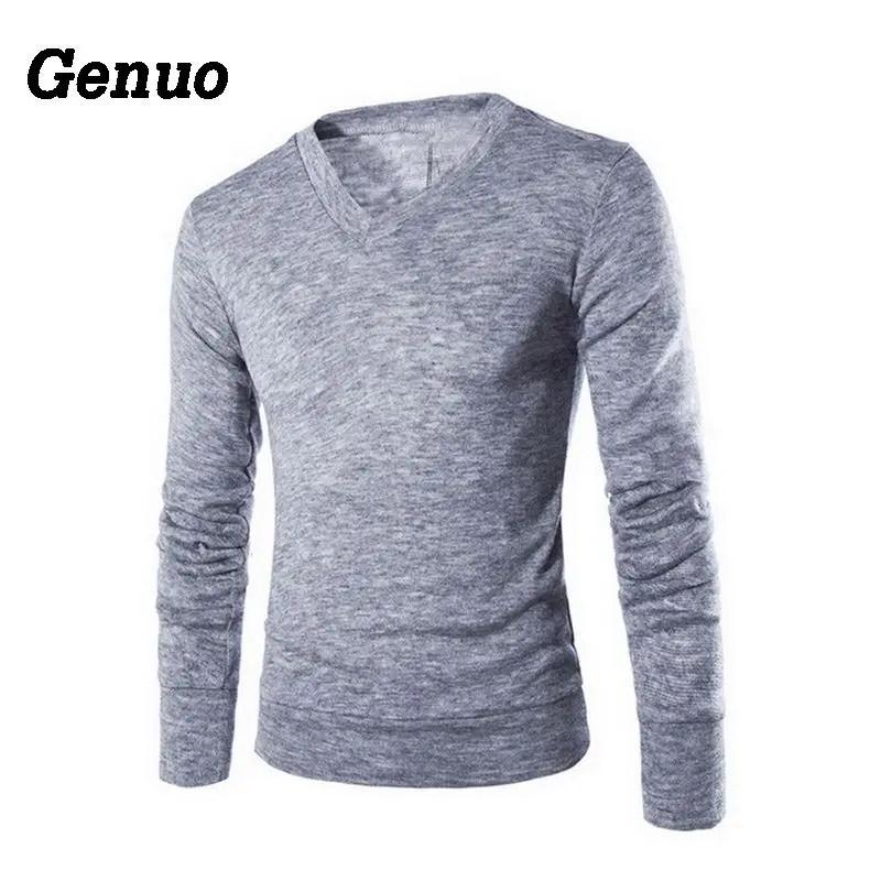

Genuo 2018 Men Clothes Casual Slim Fit Sweater Fashion Autumn Solid Slim Pullovers Men's V-Neck Casual Sweaters Top pull homme
