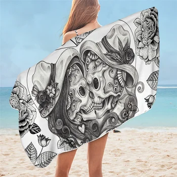BeddingOutlet Skull Couples Bathroom Towel Microfiber Gothic Beach Towel Wedding Dress Rectangle Yoga Mat 75x150cm Floral toalla 3