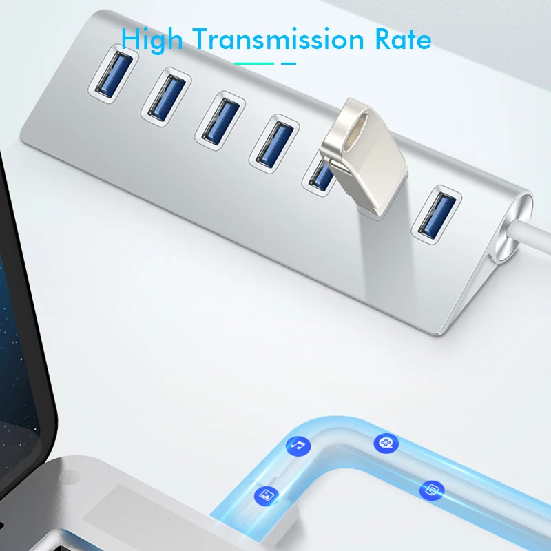 USB 3,0 концентратор алюминий 7 портов USB HUB высокая скорость 5 Гбит/с несколькими портами usb разветвитель адаптер usb 3 концентратор для ноутбука USB hab