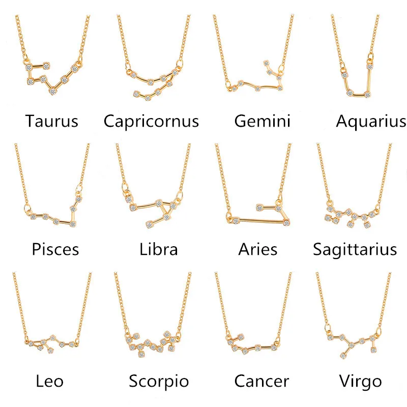 Золотой цвет звезда знак зодиака 12 Созвездие ожерелье s& ожерелье с подвесками для женщин длинное цепное ожерелье Бижу Femme