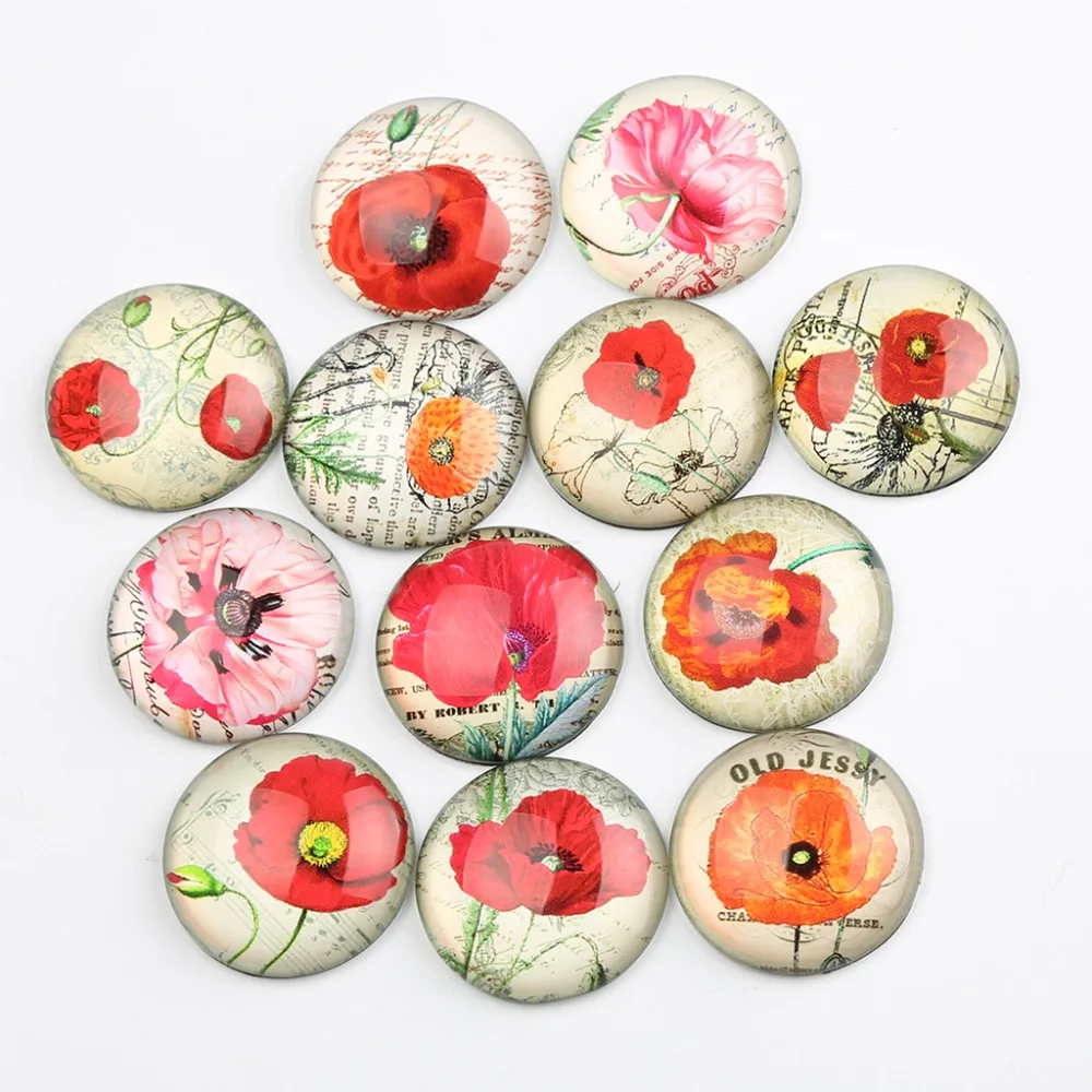 Onwear poppy flower фото круглый стеклянный кабошон 25 мм 30 20 18 14 12 10 8 аксессуары для