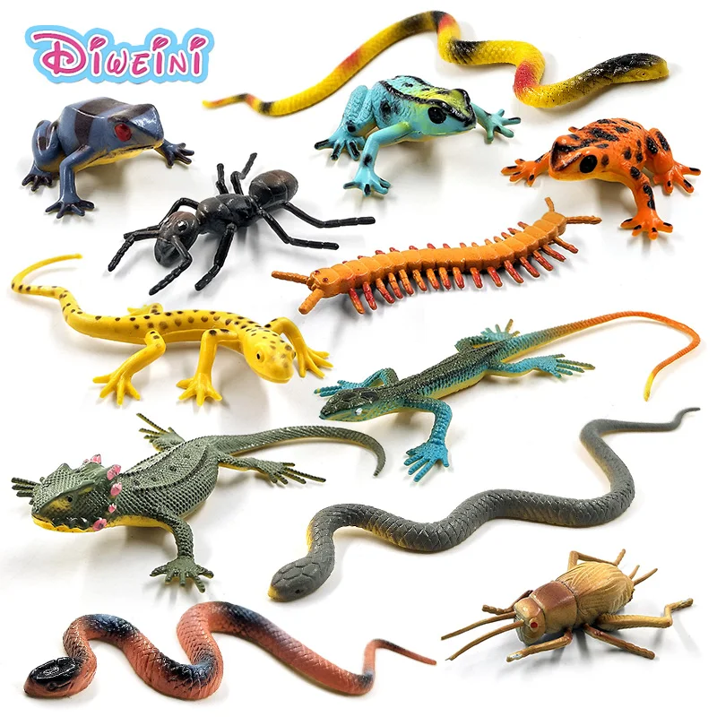 

12pcs Simulation Frog centipede Ant insect snake lizard Reptile animal model Lifelike action figure home decor Gift For Kids toy