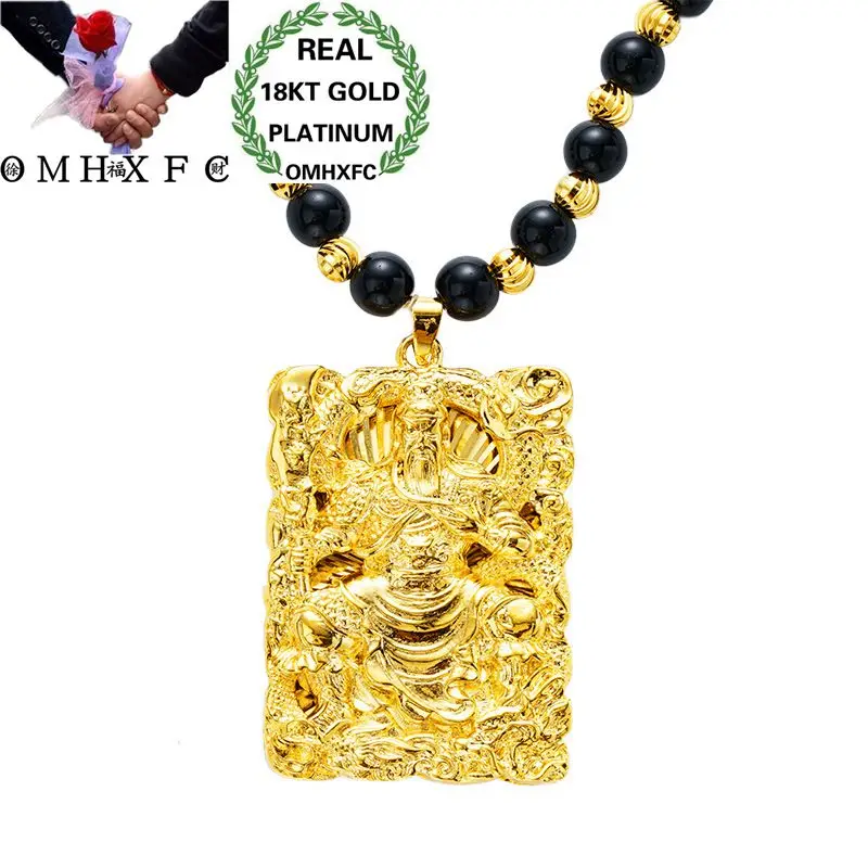 MHXFC Wholesale European Fashion Man Male Party Wedding Gift Dragon GUANYIN Rectangle Real 18KT Gold Pendant Necklace NL161 | Украшения и