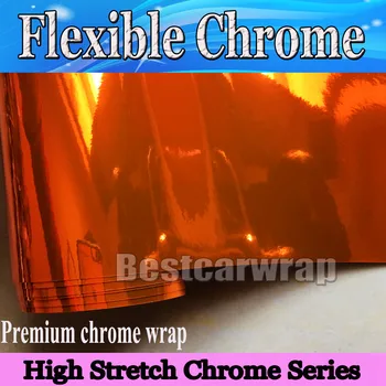 

2017 Orange Chrome Mirror Car Wrap Vinyl With Air Bubble Free Vehicle Covering Fleixble Chrome foil Sticker 1.52*20M/Roll